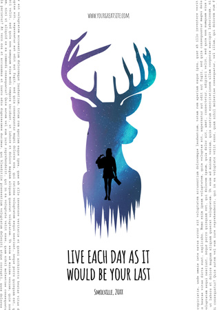 Motivational Quote with Deer and Man's Silhouette Poster 28x40in Design Template