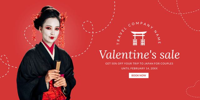 Japan Travel Discount for Valentine's Day Twitterデザインテンプレート