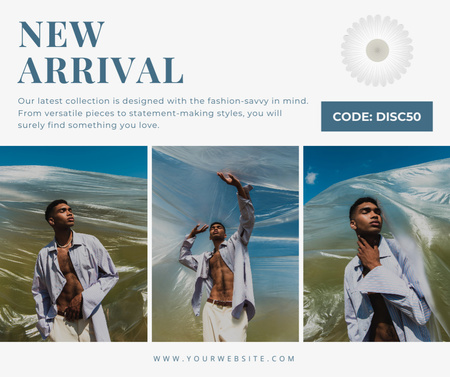 Promo of New Clothes Collection with Stylish Guy Facebook Design Template