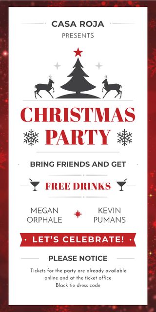 Christmas Party Invitation with Deer and Tree Graphic Šablona návrhu
