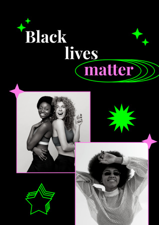 Black Lives Matter Slogan with Young Beautiful Multiracial Women Poster Design Template