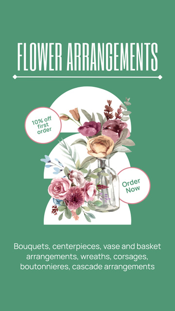 Advertisement for Floral Design Service with Watercolor Flowers Instagram Video Story Tasarım Şablonu