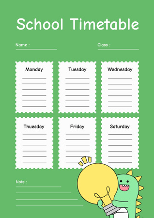 School Timetable with Cute Little Dragon Schedule Planner Design Template