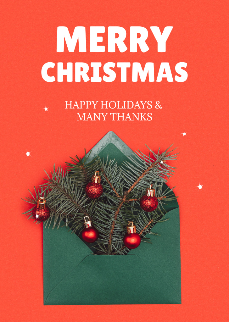 Christmas Wishes with Decorated Twig in Envelope Postcard A6 Vertical Design Template