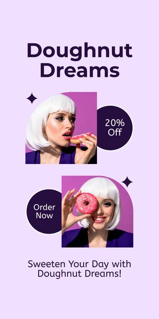 Promo Discount on Donuts with Beautiful Young Woman Graphicデザインテンプレート