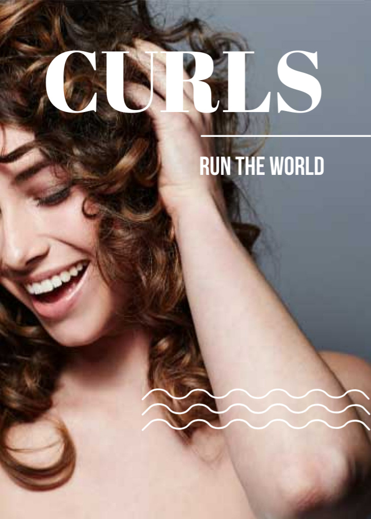 Curls Care tips with Woman with shiny Hair Flayer tervezősablon