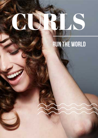 Curls Care tips with Woman with shiny Hair Flayer Design Template