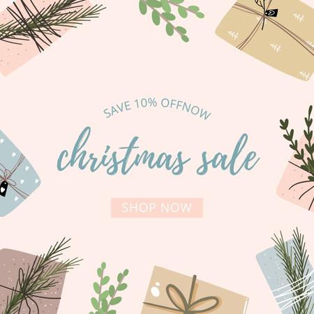 Christmas Sale Announcement with Cute Gifts Instagram Design Template