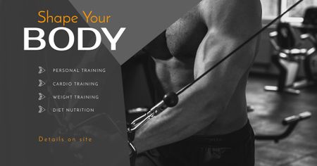 Modèle de visuel Promotion de gym avec offre de vente de formations de mise en forme du corps - Facebook AD