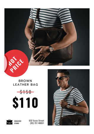 Platilla de diseño Casual Leather Man's Bag Sale Poster