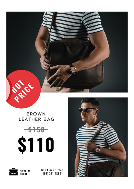 Casual Leather Man's Bag Sale Poster Modelo de Design
