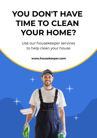 Ontwerpsjabloon van Poster A3 van Cleaning Services Offer with Man in Uniform