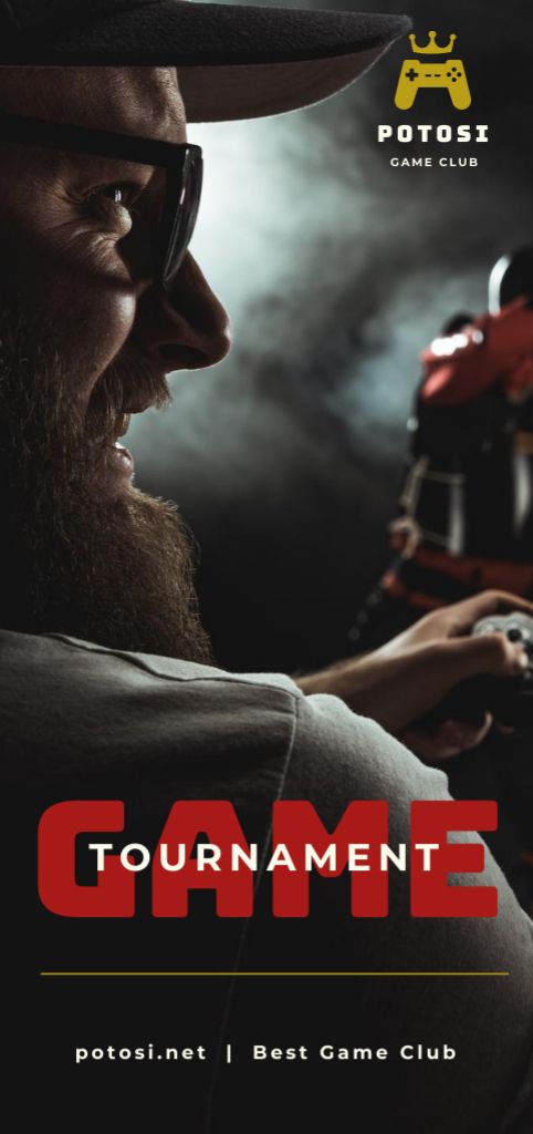 Video Game Tournament Ad with Man with Console Controller Flyer DIN Large Πρότυπο σχεδίασης