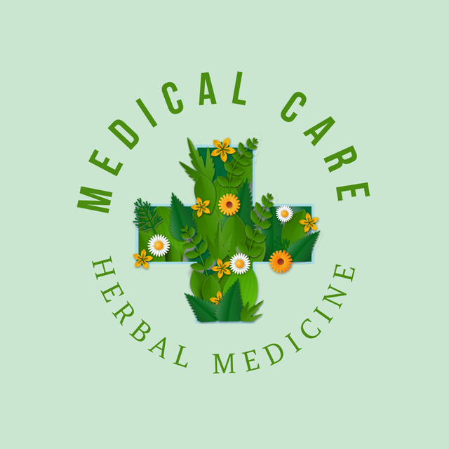Herbal Medical Care With Green Cross Emblem Animated Logo Design Template