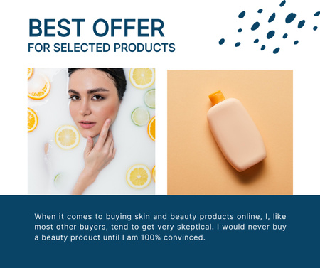 Anúncio de produto de beleza para a pele com depoimento Facebook Modelo de Design