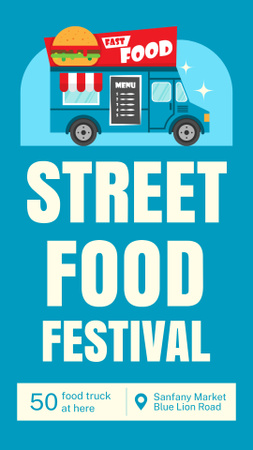 Street Food Festival Ad with Burger on Truck Instagram Story tervezősablon