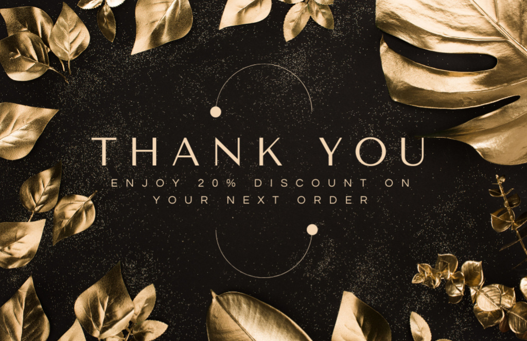 Thank You For Your Order Message with Luxury Golden Leaves Thank You Card 5.5x8.5in Šablona návrhu