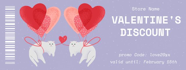 Cute Cats And Valentine's Day Discount Voucher Coupon Design Template