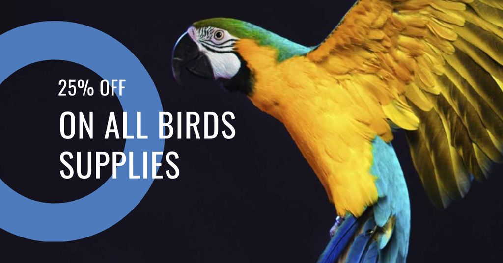 Designvorlage Bird Supplies Offer with Bright Parrot für Facebook AD