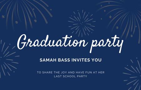 Graduation Party With Illustration of Fireworks In Blue Invitation 4.6x7.2in Horizontal Design Template