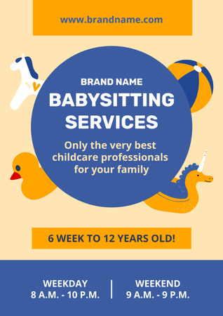 Babysitting Services Offer Ad with Cute Toys Poster A3 Design Template