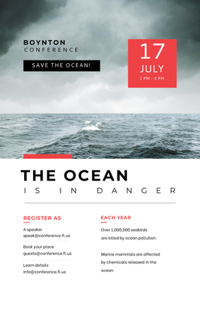 Ökológiai konferencia bejelentése viharos tengeri hullámokkal Flyer 5.5x8.5in tervezősablon