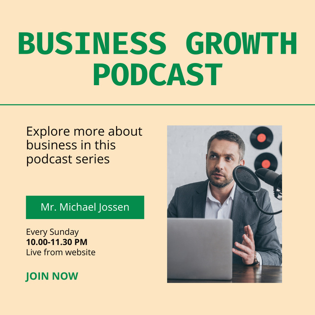 Designvorlage Talk Show Episode About Business with Successful Businessman für Instagram