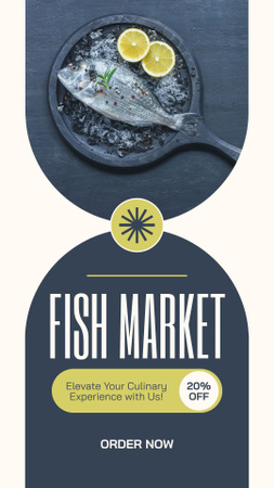 Anúncio do Mercado de Peixe com Delicioso Prato de Frutos do Mar Cozidos Instagram Story Modelo de Design