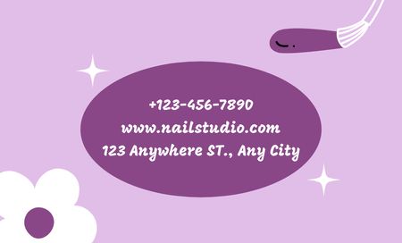 Nails Studio Ad with Purple Nail Polish and Flower Business Card 91x55mm Modelo de Design