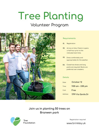 Platilla de diseño Volunteer Program with Team Planting Trees Poster US