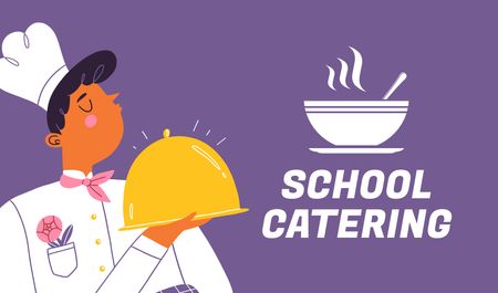 Designvorlage School Catering Service Offer With Chef Illustration für Business card