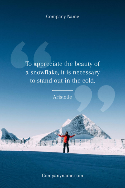 Ontwerpsjabloon van Postcard 4x6in Vertical van Citation about Snowflake with Snowy Mountain Peaks