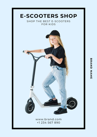 Cute Girl with Scooter Poster A3 Design Template