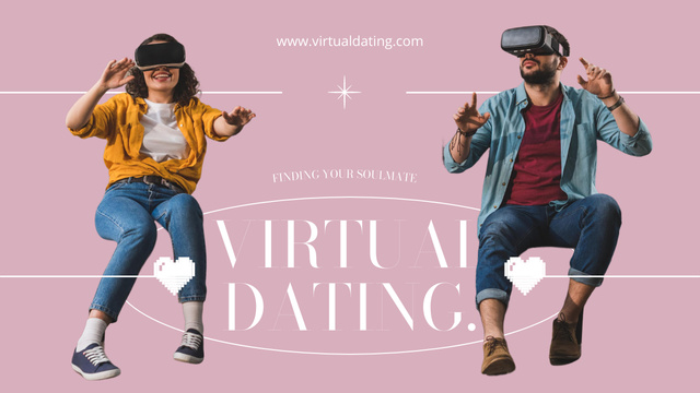 Designvorlage Virtual Dating with Couple in Virtual Reality Glasses für Youtube Thumbnail