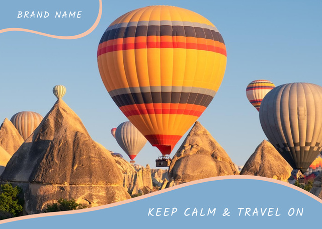 Traveling With Hot Air Balloons And Inspirational Phrase Cardデザインテンプレート