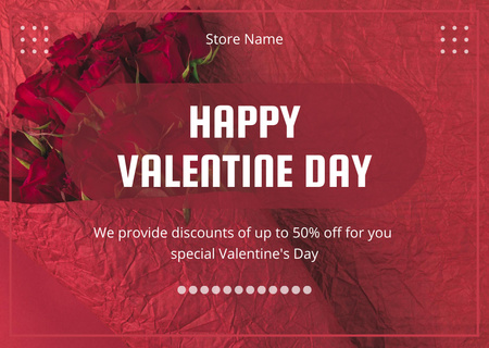 Offer Discounts on Fresh Flowers for Valentine's Day Card Design Template