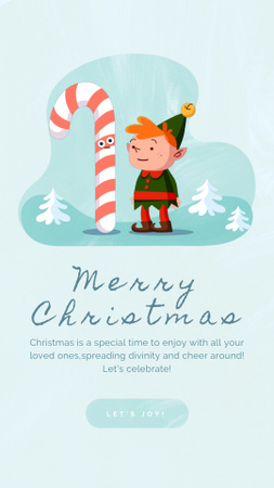 Plantilla de diseño de Christmas Greeting with Elf Eating Candy Cane Instagram Video Story 