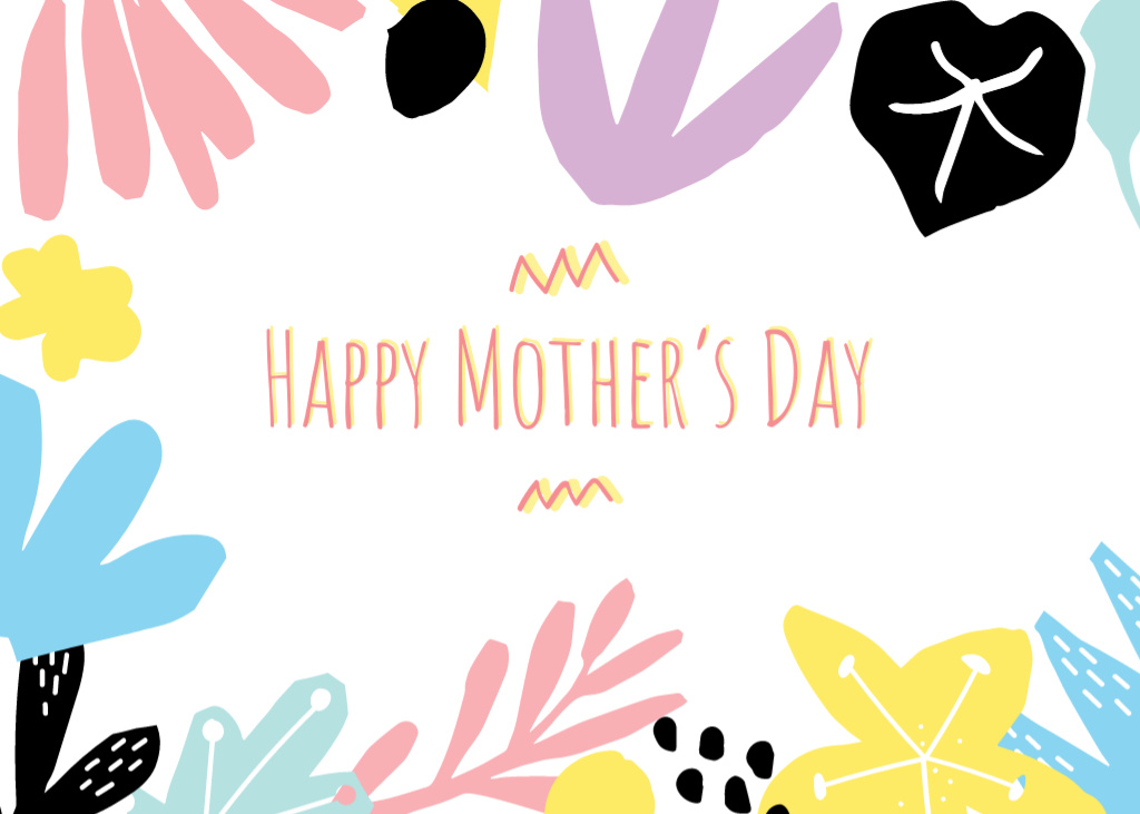 Mother's Day Greeting In Colorful Floral Frame Postcard 5x7in Šablona návrhu