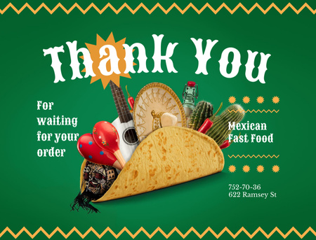 Thankful Quote with Mexican taco Thank You Card 4.2x5.5in Design Template