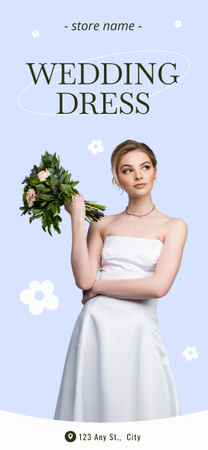 Ontwerpsjabloon van Snapchat Geofilter van Advertentie voor trouwjurkwinkel met peinzende bruid met boeket