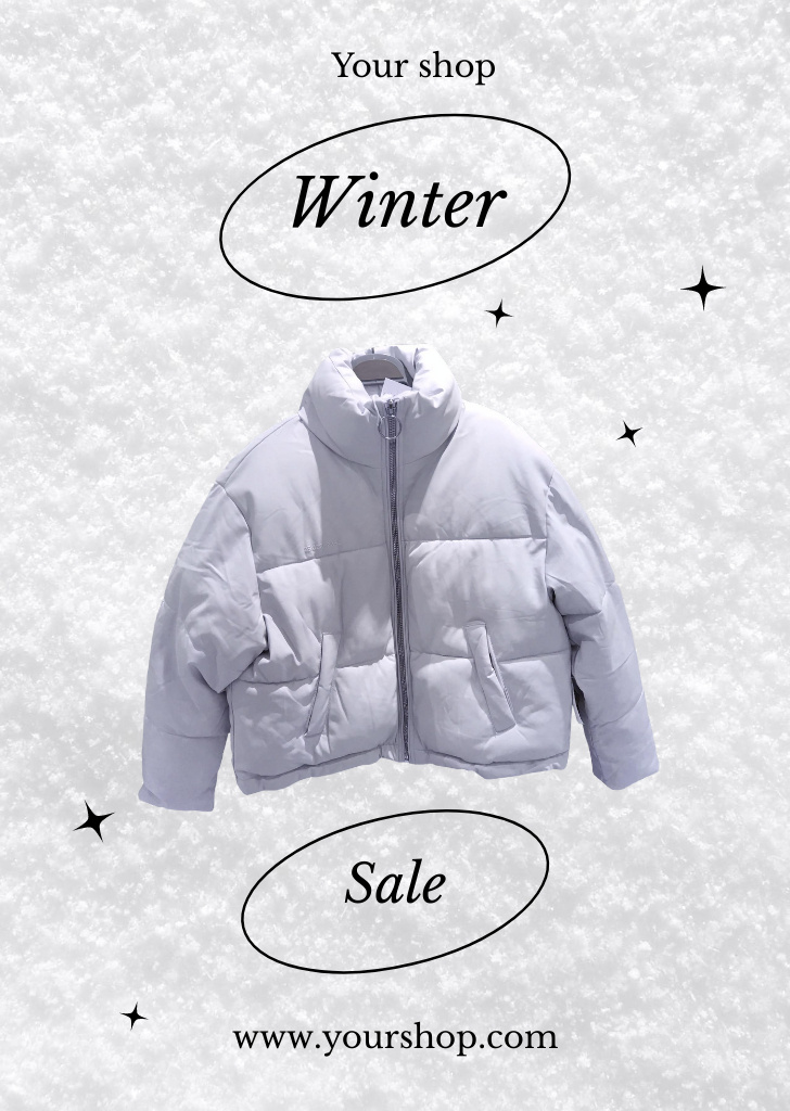 Winter Sale of Stylish Down Jackets Postcard A6 Vertical Design Template