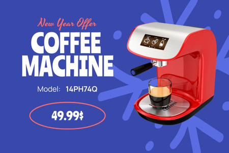 New Year Sale Offer of Coffee Machine Label Design Template
