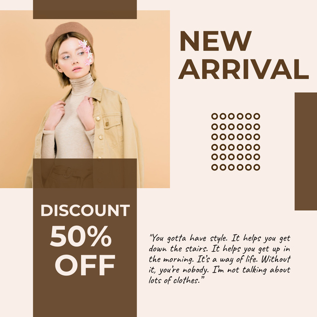 New arrival of fashion clothes brown Instagram Design Template
