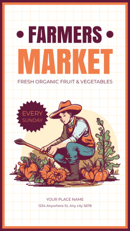 Illustration of Farmer in Pumpkin Field Instagram Story Design Template