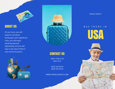 Platilla de diseño USA Bus Tour Offer with Man Brochure 8.5x11in