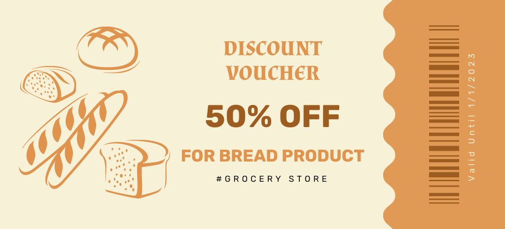 Designvorlage Illustrated Various Types Of Bread With Discount für Coupon 3.75x8.25in