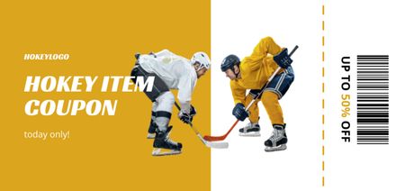 Sport Shop Ad with Hockey Players Coupon Din Large Design Template