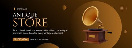 Well-preserved Phonograph Promotion In Antique Shop Facebook cover Design Template
