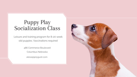 Plantilla de diseño de Clase de socialización de cachorros con perro en rosa Title 1680x945px 