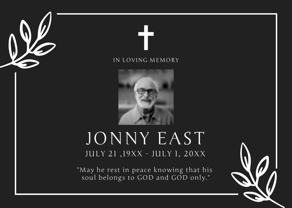 In loving Memory Quote with Photo in Black Card Design Template